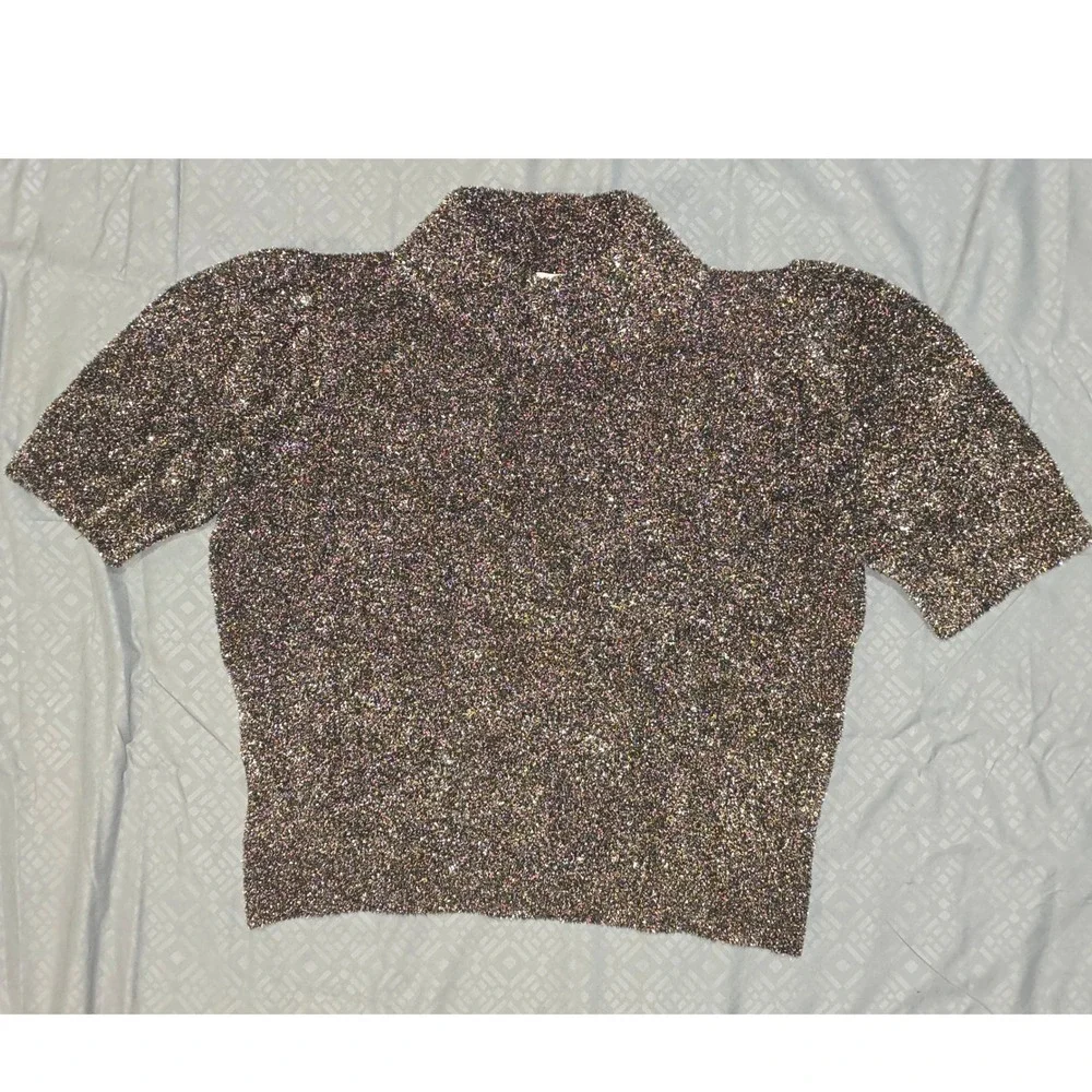 NWOT Kate Spade New York Mock Neck‎ Metallic Black & Gold sweater  Size M